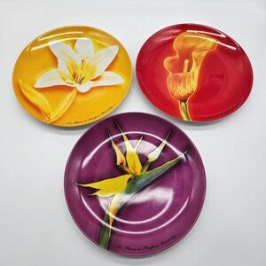 Les Fleurs De Parfums Givenchy 8" Dessert Dishes Lot Of 3 Colorful Flower Boho